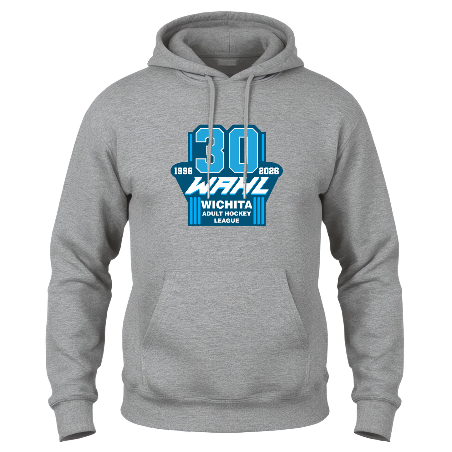 Gray hoodie with '30 WAHL Wichita' text on a white background