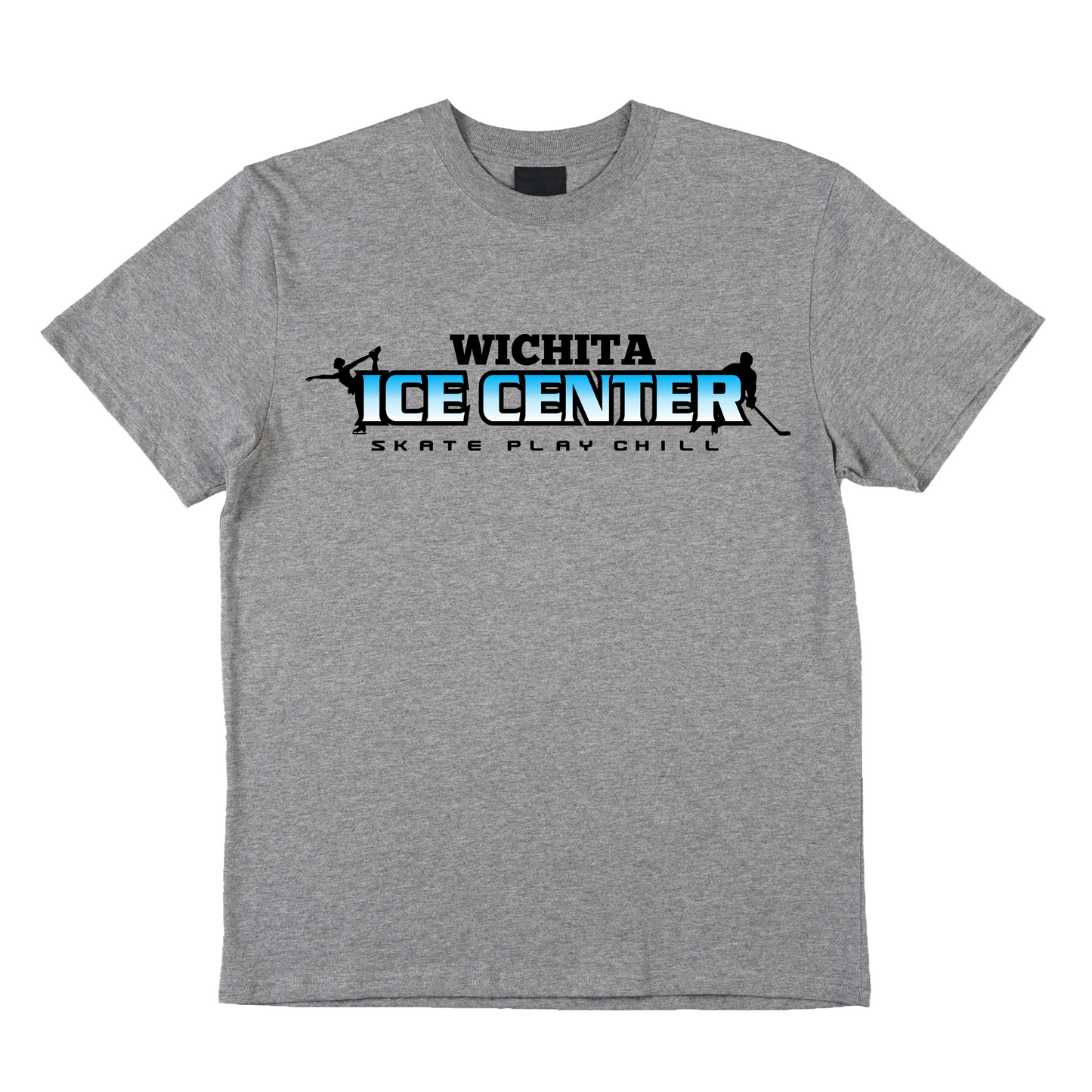 Gray t-shirt with Wichita Ice Center logo on a white background