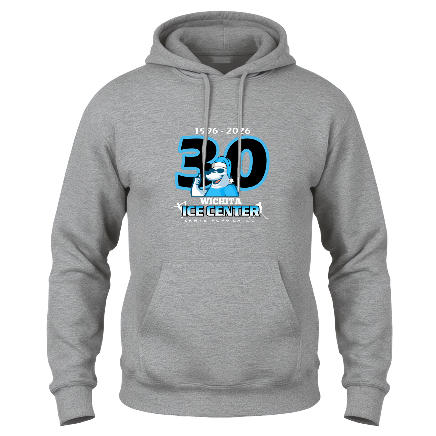 Gray hoodie with E3D logo on front and text on back, displayed from front and back views.