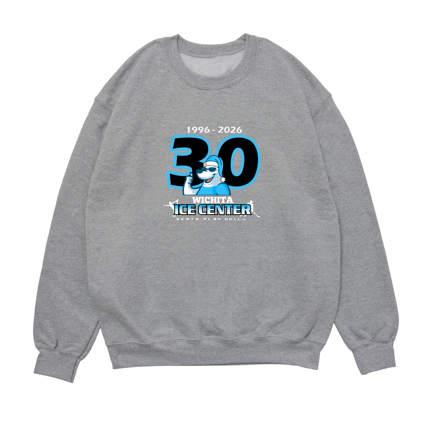 Gray sweatshirt with a logo on the front and back on a white background