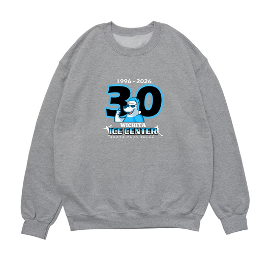 Gray sweatshirt with a logo on the front and back on a white background
