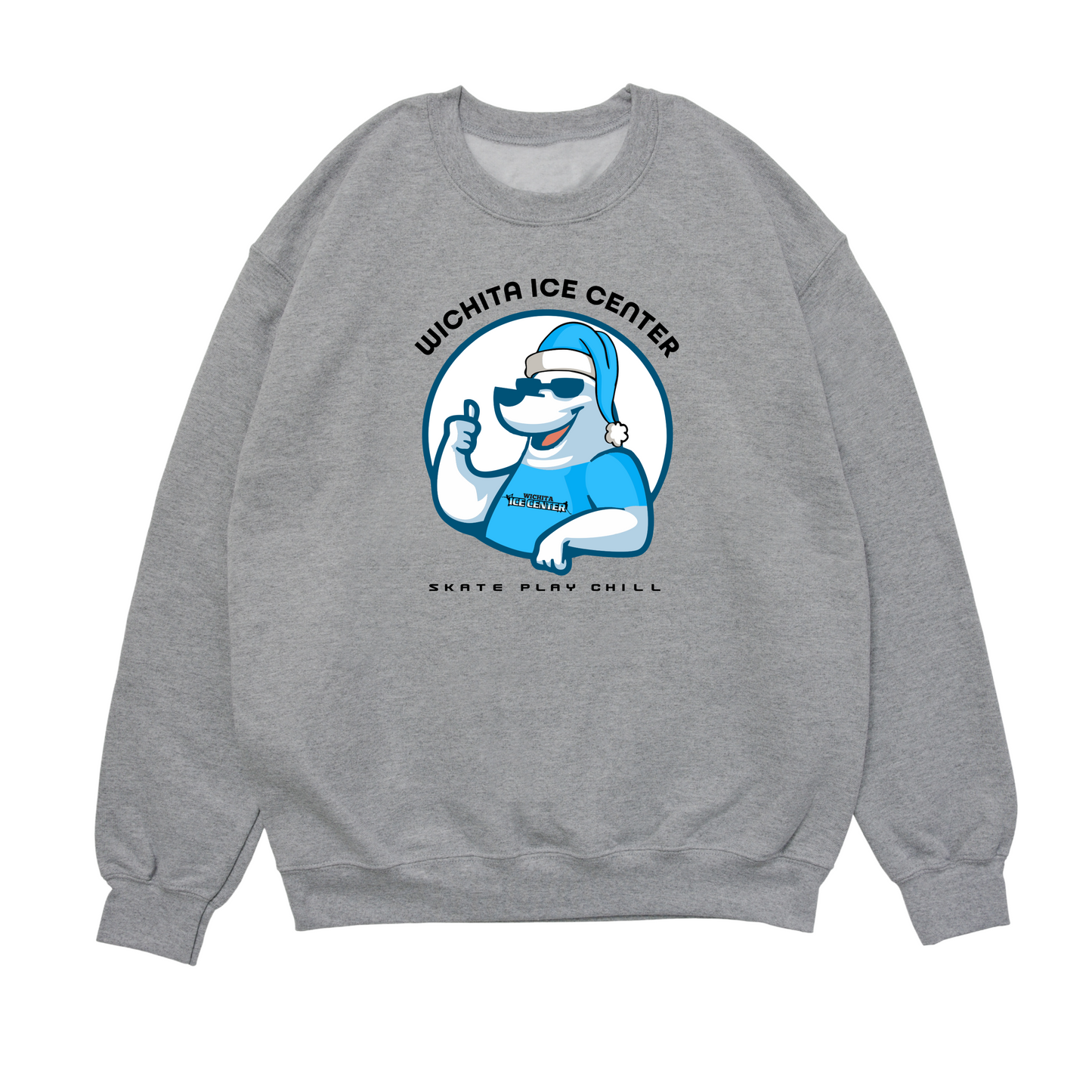 Gray sweatshirt with a logo on a white background