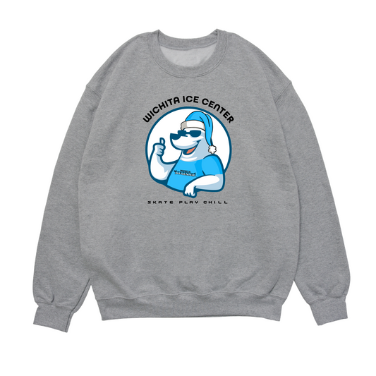 Gray sweatshirt with a logo on a white background