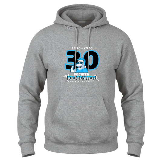 Gray hoodie with E3D logo on front and text on back, displayed from front and back views.