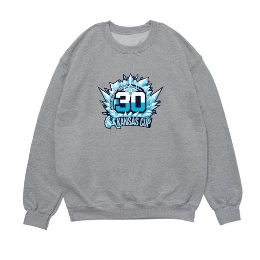 Gray sweatshirt with a logo on the front and back on a white background