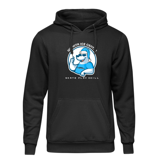 Black hoodie with a graphic design on the front and back on a white background