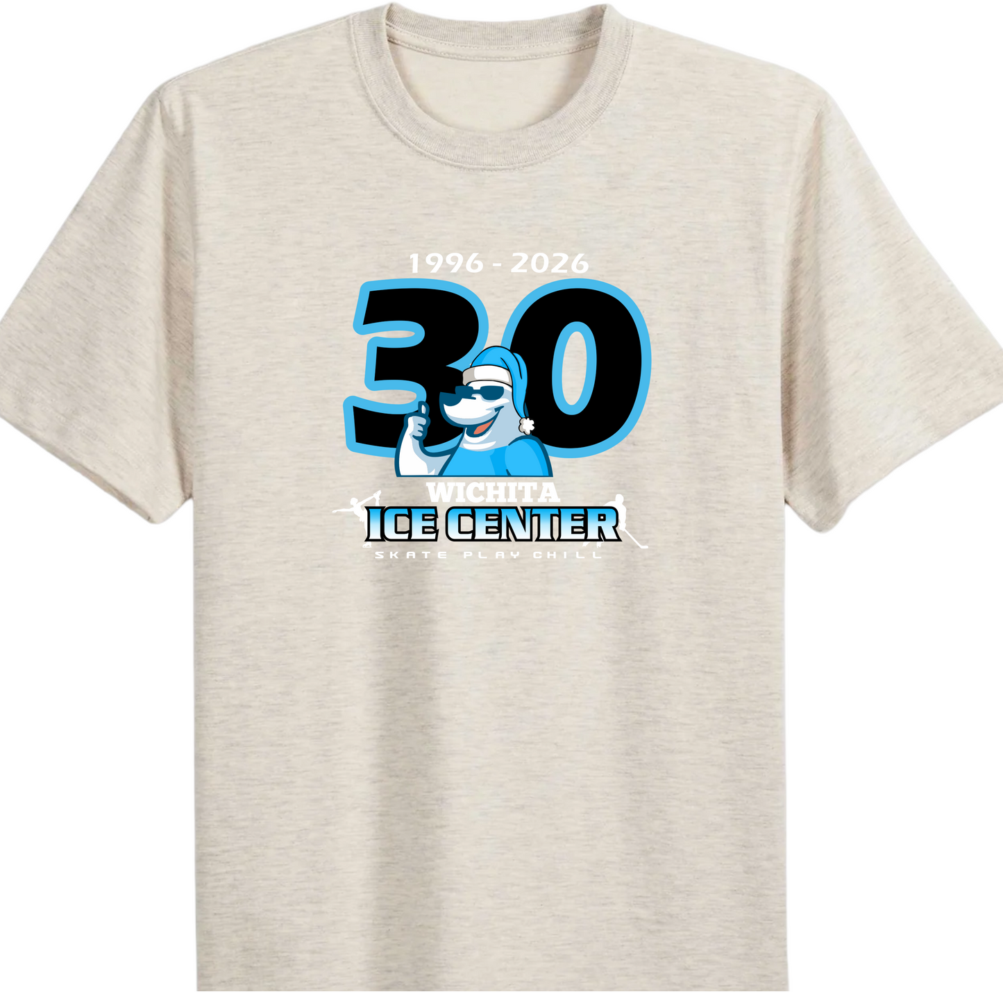 Beige t-shirt with a graphic design on the front and back